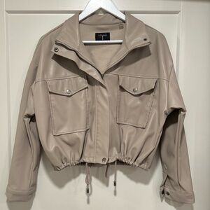 T Tahari Tan Faux Leather Jacket MEDIUM